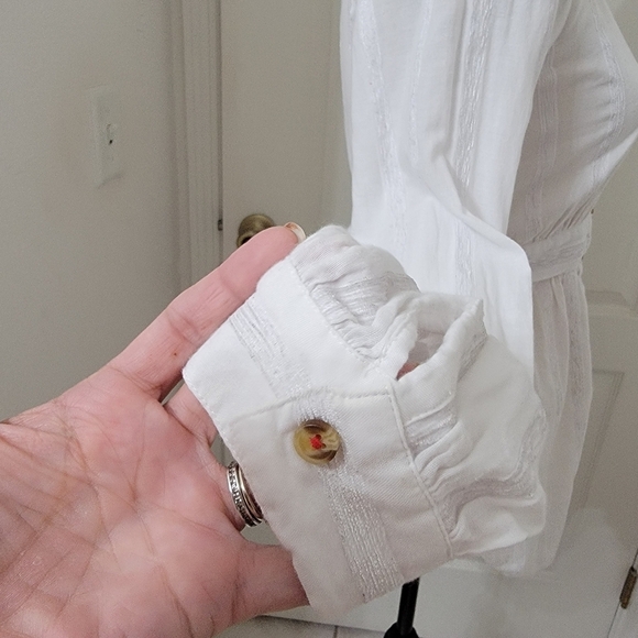 Anthropologie Size 4 White Tie Waist, Button Front Blouse - Picture 7 of 15